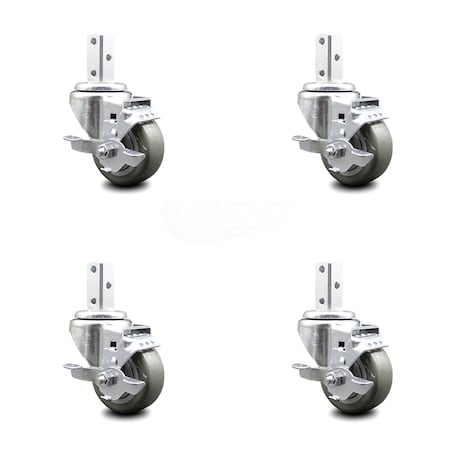 Service Caster 3 Inch Gray Poly Wheel Swivel 3/4 Inch Square Stem Caster Set with Brake SCC SCC-SQ20S314-PPUB-GRY-TLB-34-4